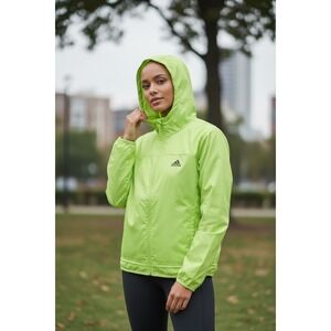 Adidas Windbreaker Jacket Women's Small‎ Lime Green Hooded Water-Resistant NEW